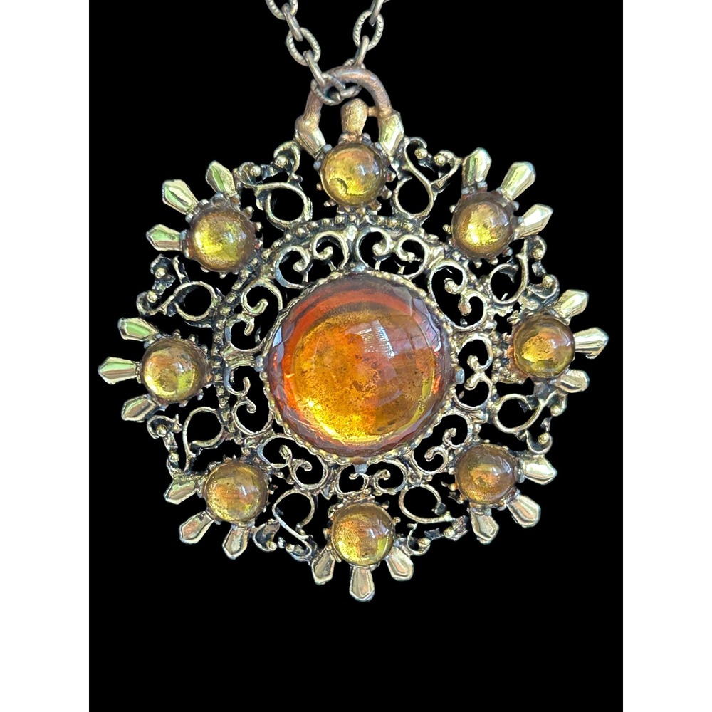 Large Vintage Amber Art‎ Glass   Necklace Read